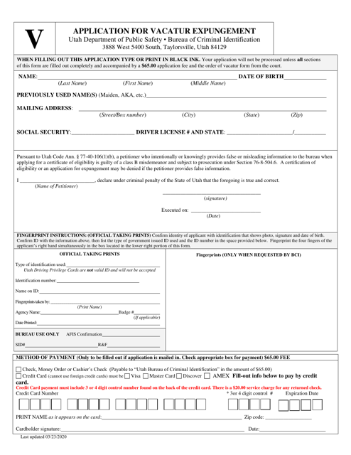 Application for Vacatur Expungement - Utah Download Pdf