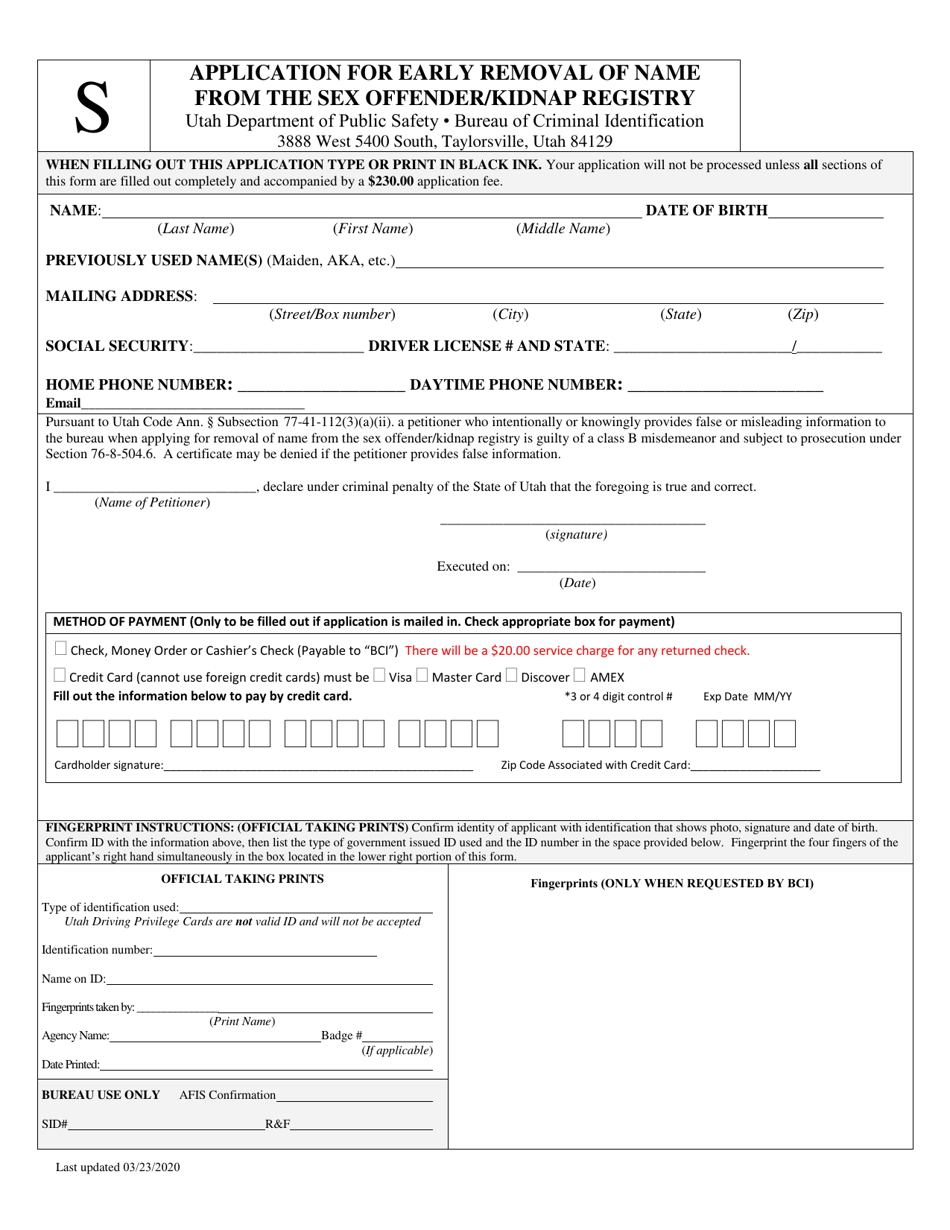 Application for Early Removal of Name From the Sex Offender / Kidnap Registry - Utah, Page 2