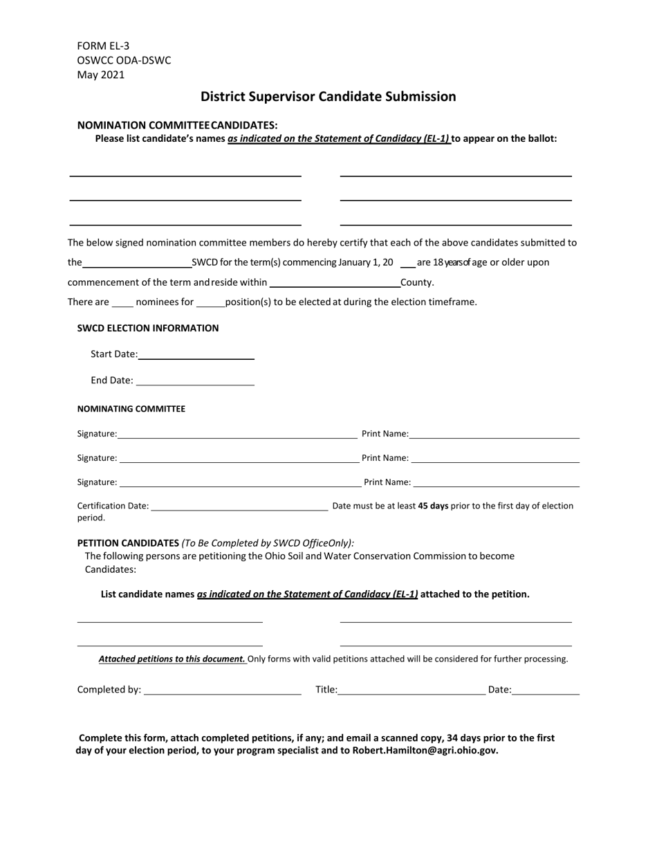 Form EL-3 District Supervisor Candidate Submission - Ohio, Page 1