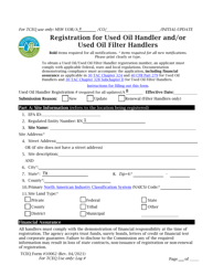 Form TCEQ-10062 Registration for Used Oil Handlers and/or Used Oil Filter Handlers - Texas