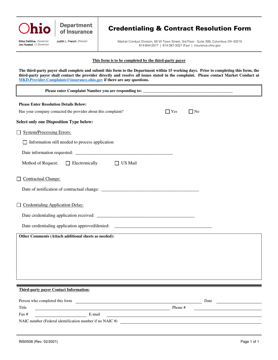 Form INS0508 Download Fillable PDF or Fill Online Credentialing ...