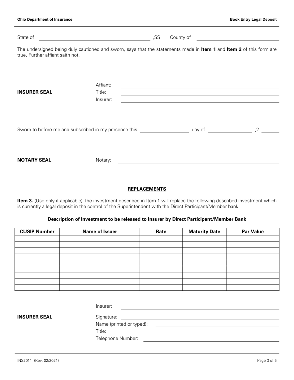 Form INS2011 Book Entry Legal Deposit - Ohio, Page 3