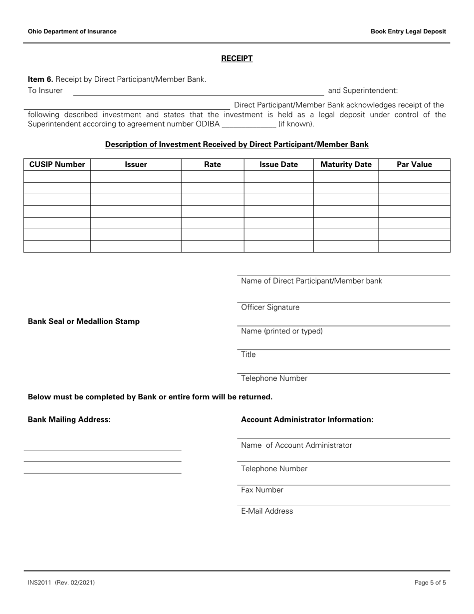 Form INS2011 Book Entry Legal Deposit - Ohio, Page 5