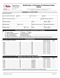 Form INS3008 (CN-65) &quot;Notification of Changes for Business Entity&quot; - Ohio