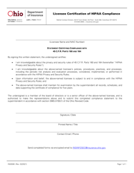Form INS0506 &quot;Licensee Certification of HIPAA Compliance&quot; - Ohio