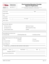 Form INS3048 &quot;Pre-licensing Education Provider Approval Application&quot; - Ohio