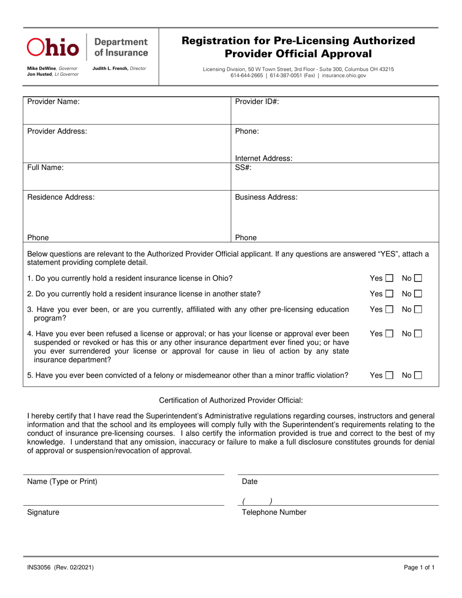 Form ins3056 download fillable pdf or fill online registration for pre