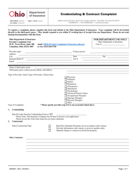 Form INS0507 &quot;Credentialing and Contract Complaint Form&quot; - Ohio