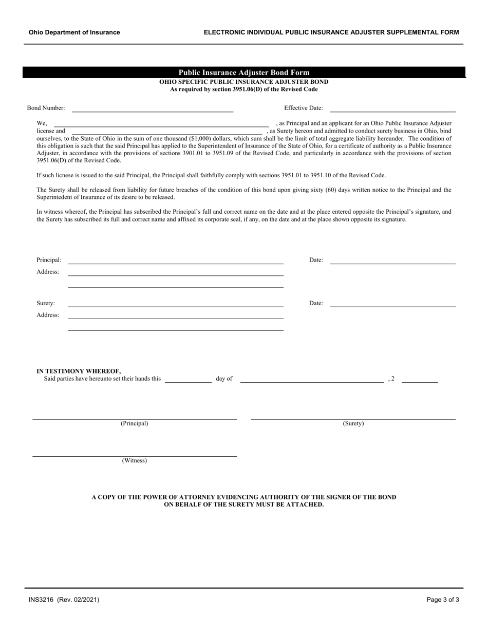 Form INS3216 Electronic Individual Public Insurance Adjuster Supplemental Form - Ohio, Page 3