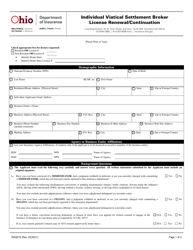 Form INS3219 &quot;Individual Viatical Settlement Broker License Renewal/Continuation&quot; - Ohio
