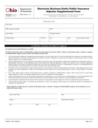 Form INS3217 Electronic Business Entity Public Insurance Adjuster Supplemental Form - Ohio