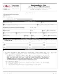 Document preview: Form INS3259 Business Entity Title License Renewal/Continuation - Ohio