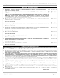 Form INS3220 Business Entity Viatical Settlement Broker License Application - Ohio, Page 3