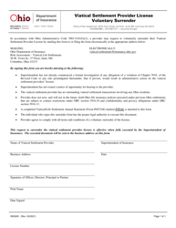 Document preview: Form INS3281 Viatical Settlement Provider License Voluntary Surrender - Ohio