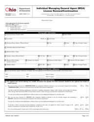 Form INS3278 Individual Managing General Agent (Mga) License Renewal/Continuation - Ohio