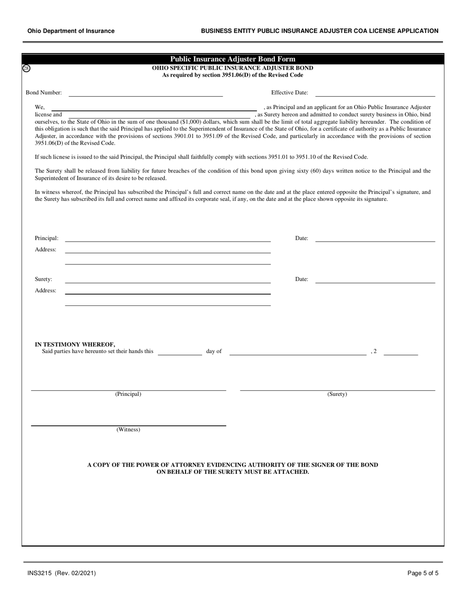 Form INS3215 Download Fillable PDF or Fill Online Business Entity