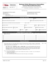 Form INS3290 Business Entity Reinsurance Intermediary License Renewal/Continuation - Ohio