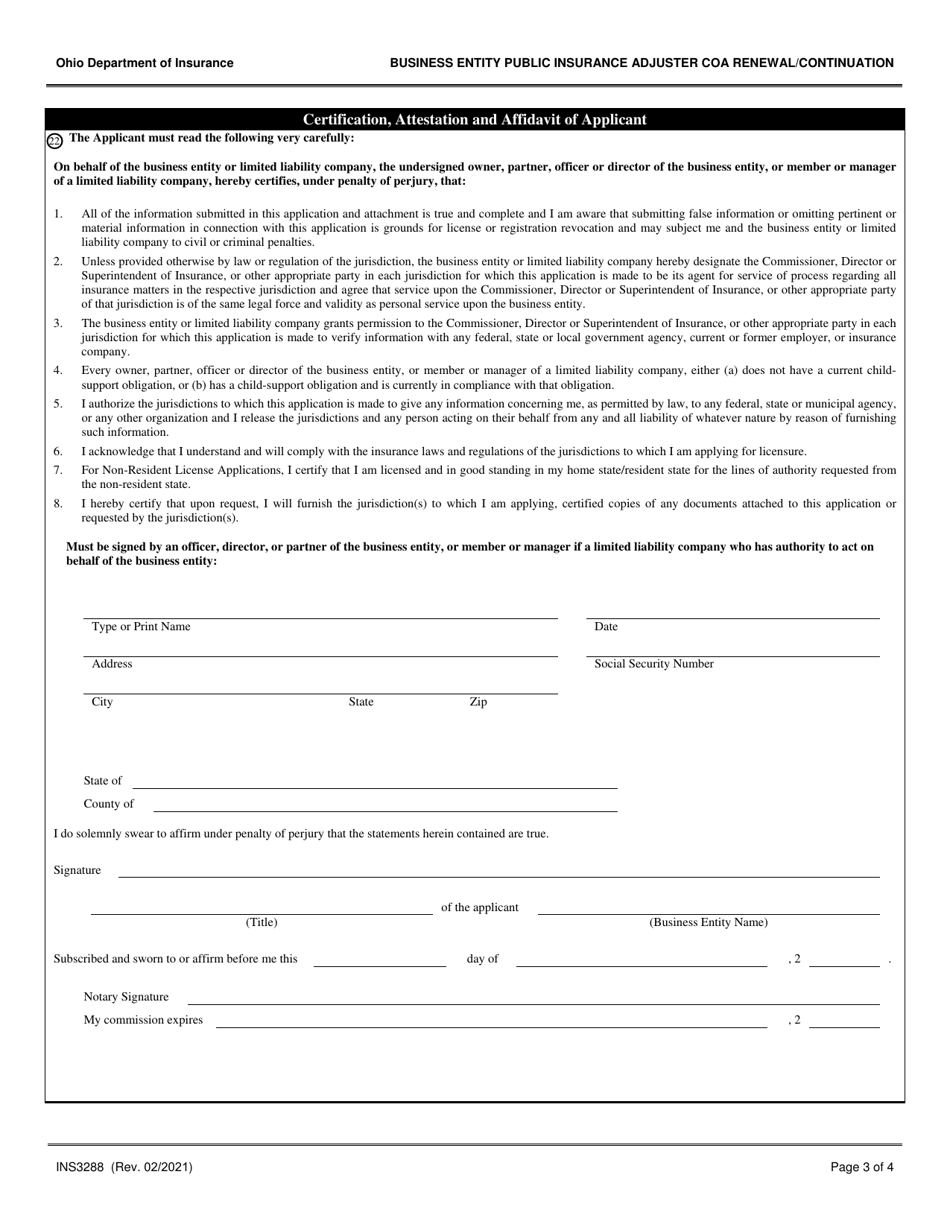 Form INS3288 Download Fillable PDF or Fill Online Business Entity