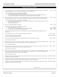 Form INS3291 Individual Reinsurance Intermediary License Application - Ohio, Page 3