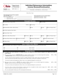 Form INS3289 Individual Reinsurance Intermediary License Renewal/Continuation - Ohio