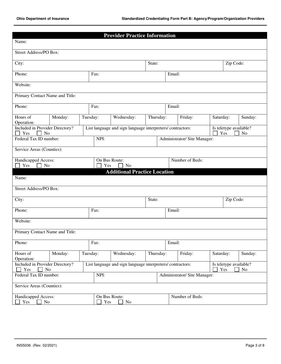 Form INS5036 Part B Standardized Credentialing Form: Agency / Program / Organization Providers - Ohio, Page 3