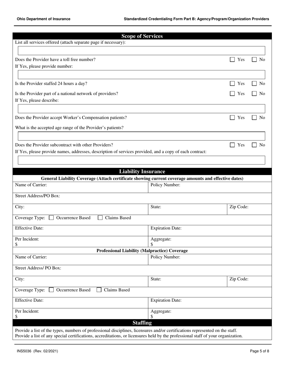 Form INS5036 Part B Standardized Credentialing Form: Agency / Program / Organization Providers - Ohio, Page 5