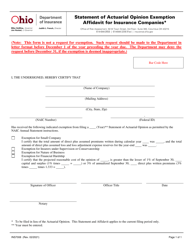 Document preview: Form INS7008 Statement of Actuarial Opinion Exemption Affidavit for Insurance Companies - Ohio