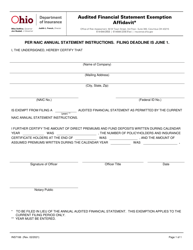 Document preview: Form INS7166 Audited Financial Statement Exemption Affidavit - Ohio