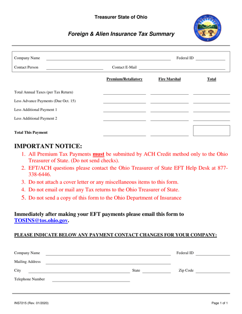 Form INS7215  Printable Pdf