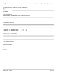 Form INS9073 Application for Health Insuring Corporation Certificate of Authority - Ohio, Page 2