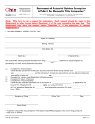 Form INS7186 &quot;Statement of Actuarial Opinion Exemption Affidavit for Domestic Title Companies&quot; - Ohio