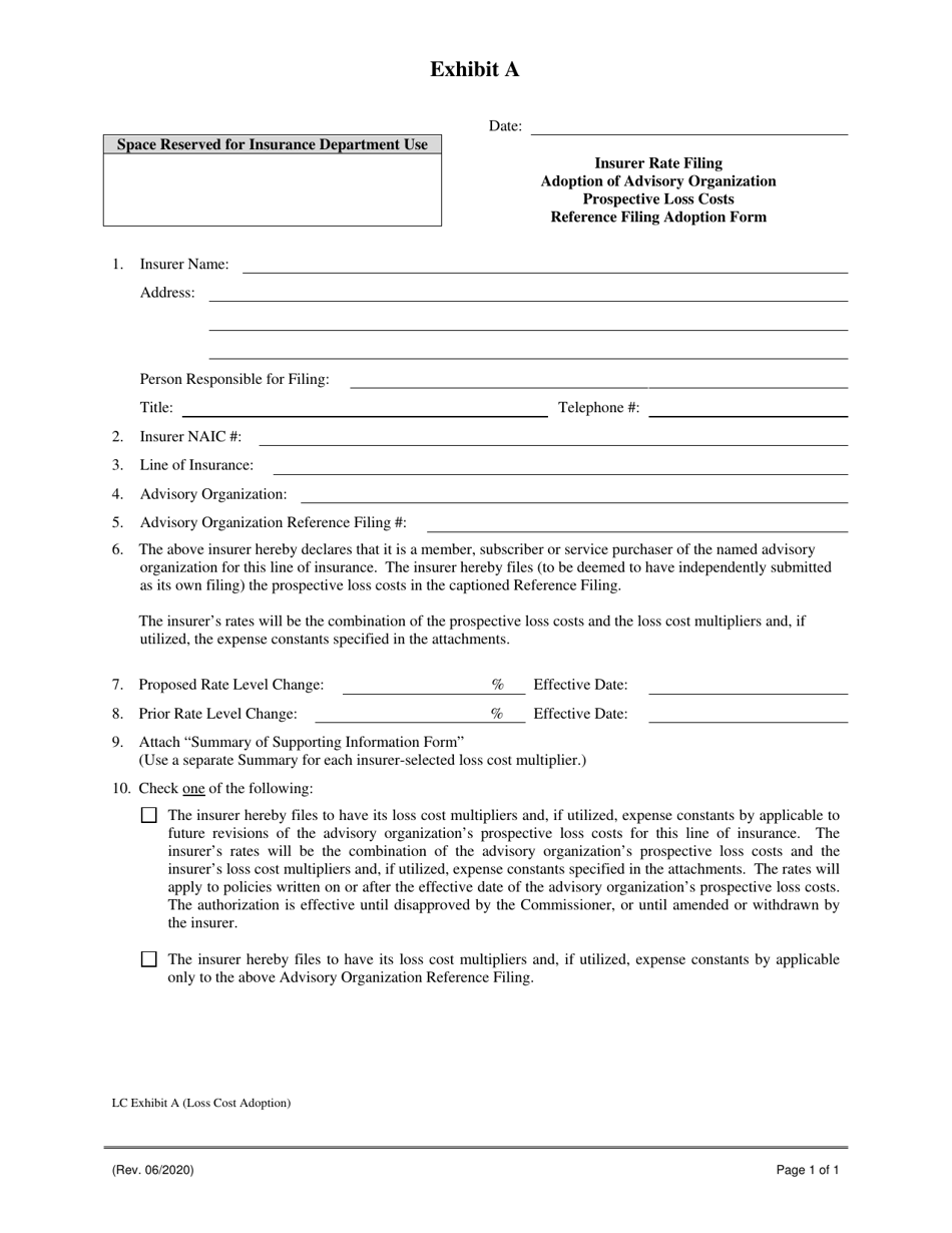 Exhibit A Insurer Rate Filing Adoption of Advisory Organization Prospective Loss Costs Reference Filing Adoption Form - Ohio, Page 1