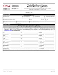 Form INS9107 &quot;Viatical Settlement Provider License Renewal Application&quot; - Ohio
