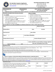 AL Form 6 Fire Sprinkler Inspector Application - Oklahoma