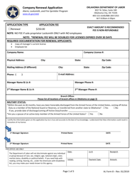 AL Form 8 &quot;Company Renewal Application&quot; - Oklahoma