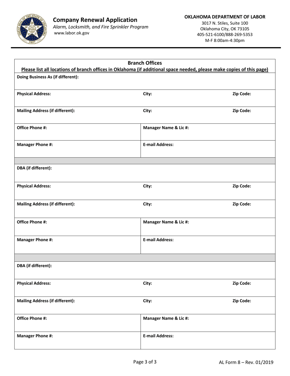AL Form 8 Company Renewal Application - Oklahoma, Page 3
