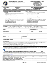 AL Form 3 &quot;Company Manager Application&quot; - Oklahoma