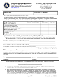 AL Form 3 Company Manager Application - Oklahoma, Page 2