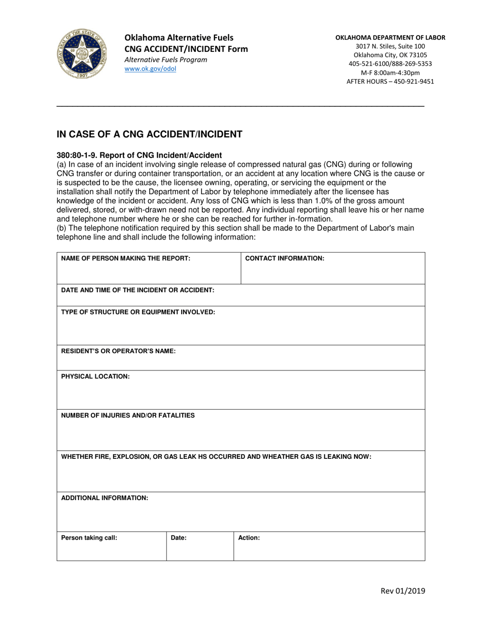 Cng Accident / Incident Form - Oklahoma, Page 1