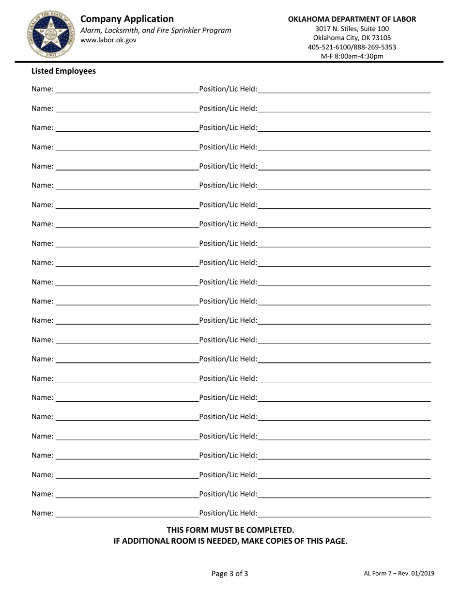 AL Form 7 Company Application - Oklahoma, Page 3