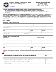 Document preview: Oklahoma Alternative Fuels Technician Address and/or Employment Change Form - Oklahoma
