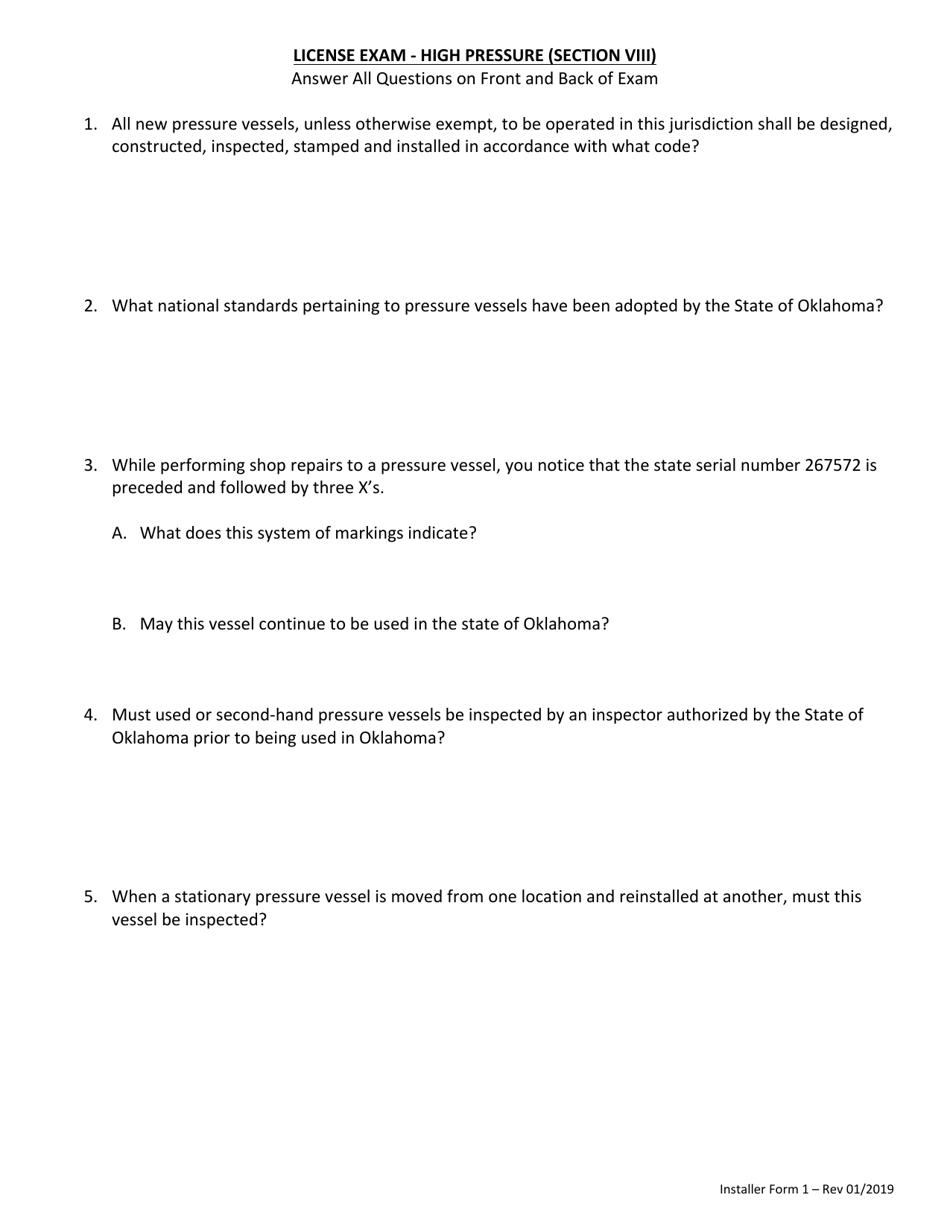 Installer Form 1 Repair, Service, Install License Application - Oklahoma, Page 12