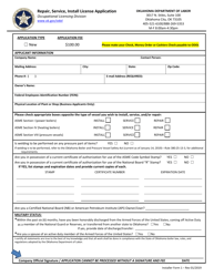 Installer Form 1 Repair, Service, Install License Application - Oklahoma, Page 2