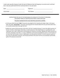 Weld Test Form 1 Weld Test Facility Application Affidavit (Non-owner-User) - Oklahoma, Page 2