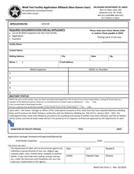 Weld Test Form 1 &quot;Weld Test Facility Application Affidavit (Non-owner-User)&quot; - Oklahoma