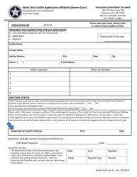 Weld Test Form 2 &quot;Weld Test Facility Application Affidavit (Owner-User)&quot; - Oklahoma