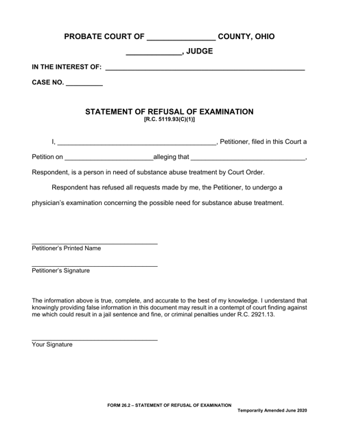 Form 26.2 Statement of Refusal of Examination - Ohio