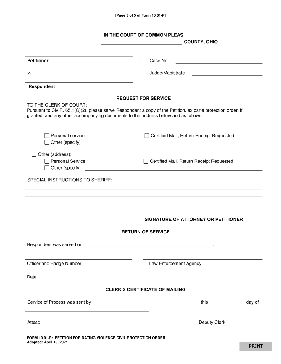 Form 10.01-P Download Fillable PDF or Fill Online Petition for Dating ...