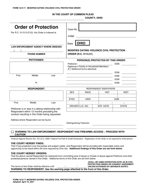 Form 10.01-T Modified Dating Violence Civil Protection Order - Ohio