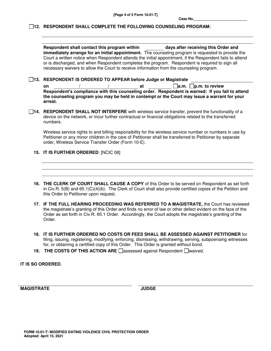 Form 10.01-T Modified Dating Violence Civil Protection Order - Ohio, Page 4